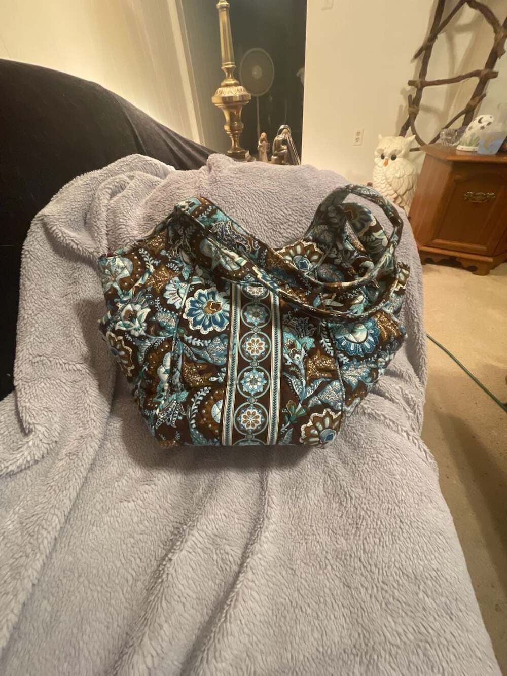 Vera Bradley Quilted Floral Shoulder Bag in Brown and Teal